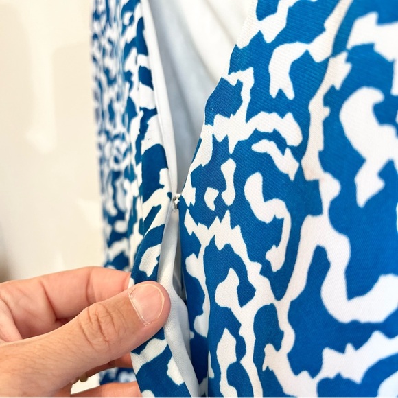 Christopher & Banks XL Faux Wrap Midi Dress Blue White Knot Front Flowy Stretch - Picture 3 of 10